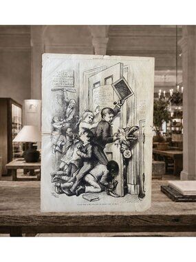 1876 Thomas Nast Tilden’s Wolf at the Door Harper’s Weekly Double Page Engraving